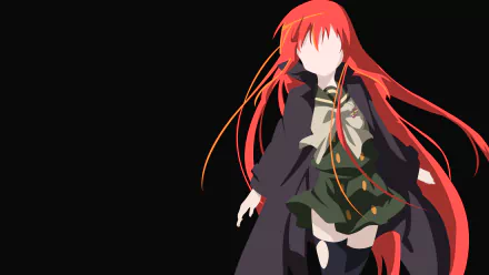 HD PC desktop wallpaper of Shana (Shakugan No Shana): faceless anime girl with flowing red hair, dark cloak and school uniform set against a stark black background.