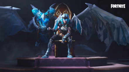 HD desktop wallpaper featuring a Fortnite Battle Royale character sitting on a throne with a dragon in the background.