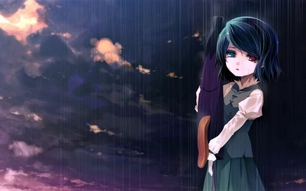 Anime Touhou Umbrella Sad Rain Cloud Heterochromia Kogasa Tatara HD Wallpaper | Background Image