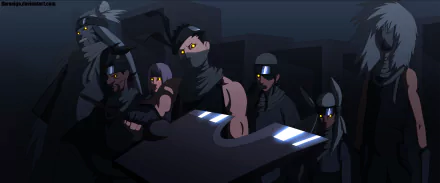 HD anime desktop wallpaper featuring Naruto characters Fuguki Suikazan, Ameyuri Ringo, Jinpachi Munashi, Zabuza Momochi, Kushimaru Kuriarare, Mangetsu Hōzuki, and Jinin Akebino.