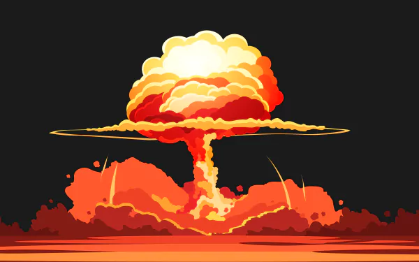 8K Ultra HD PC wallpaper depicting a dramatic military explosion with a bright, fiery mushroom cloud rising against a dark background.