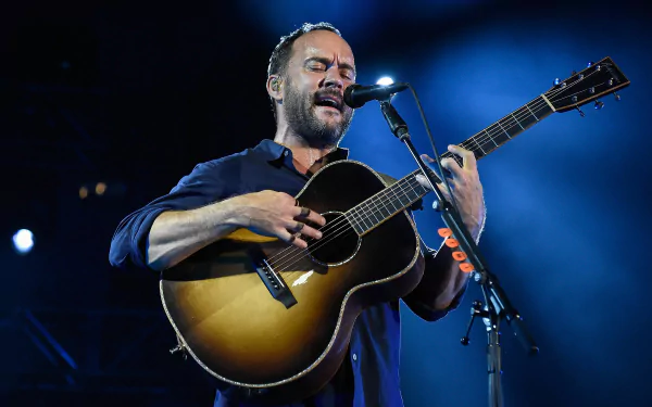 HD desktop wallpaper featuring a passionate guitarist from Dave Matthews Band performing live on stage.