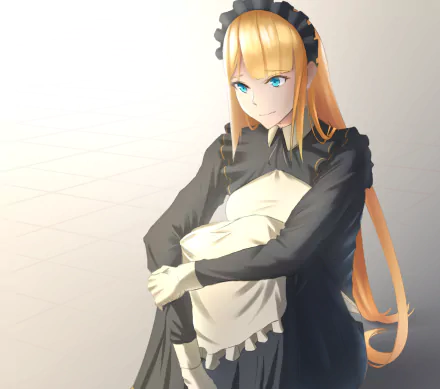 HD anime desktop wallpaper featuring Tuareninya Veyron from Overlord, showcasing her with long orange hair and blue eyes in a stylish black and white outfit.