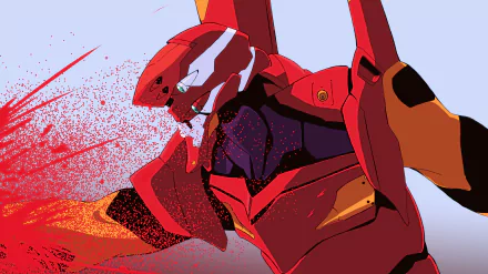 Red Evangelion Unit‑02 in a dynamic battle pose amid splattered red and orange energy — stylized anime Neon Genesis Evangelion 4K Ultra HD PC desktop wallpaper background