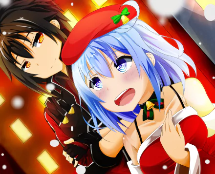 blue eyes red eyes brown hair blue hair Christmas Anime Original anime christmas HD Desktop Wallpaper | Background Image