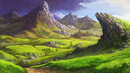 path landscape fantasy city fantasy landscape fantasy city HD Desktop Wallpaper | Background Image