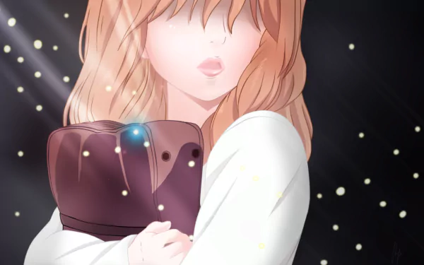 Rinko Yamato from Ore Monogatari!! clutching a plush pillow, hair covering her eyes, soft glow and floating lights against a dark background — HD PC desktop wallpaper.