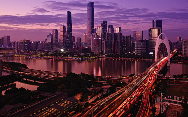 bridge skyscraper building night city China man made Guangzhou HD Desktop Wallpaper | Background Image