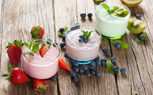 Food Yogurt Smoothie Drink Still Life Fruit Berry Blueberry Strawberry Kiwi HD Wallpaper | Background Image