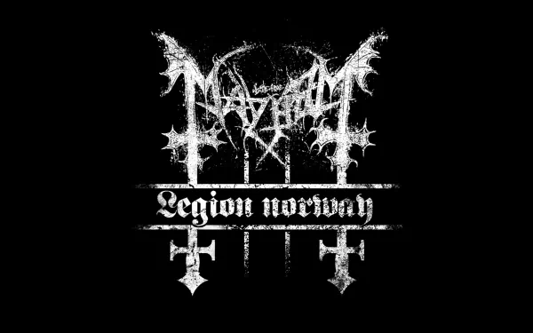 HD PC desktop wallpaper featuring the white Mayhem music logo and Legion Norway text on a black background.