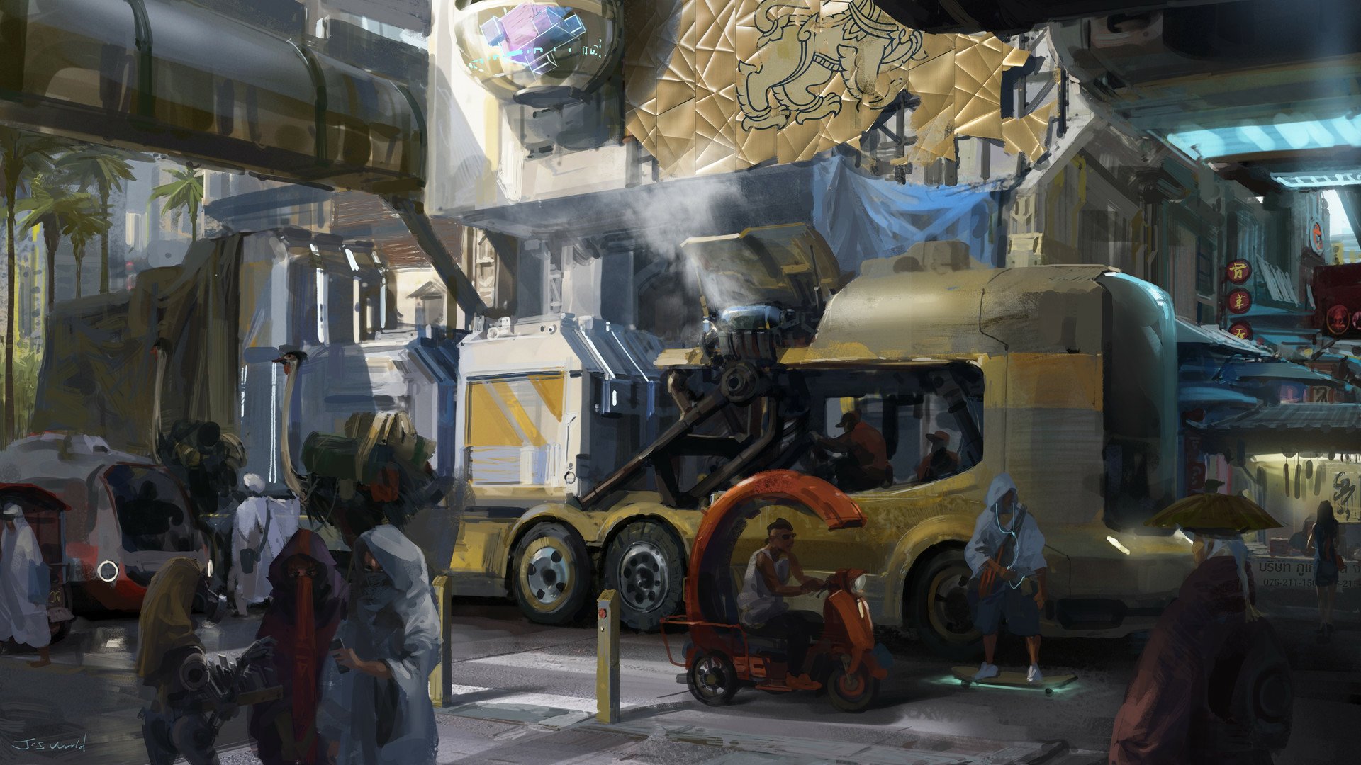 Download People Vehicle Sci Fi City Sci Fi City HD Wallpaper by Wang Jie