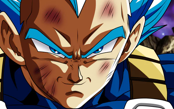 Close-up of Vegeta from Dragon Ball Super in his Super Saiyan Blue Evolved form, rendered as a vibrant 4K Ultra HD anime desktop wallpaper.