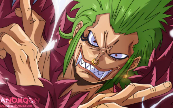 Vibrant 4K Ultra HD anime wallpaper featuring Bartolomeo from One Piece with intense expression and dynamic pose.