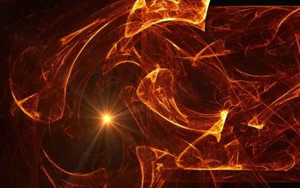 An abstract orange design featuring swirling shapes and a glowing light source, creating a dynamic and vibrant HD desktop wallpaper or background.