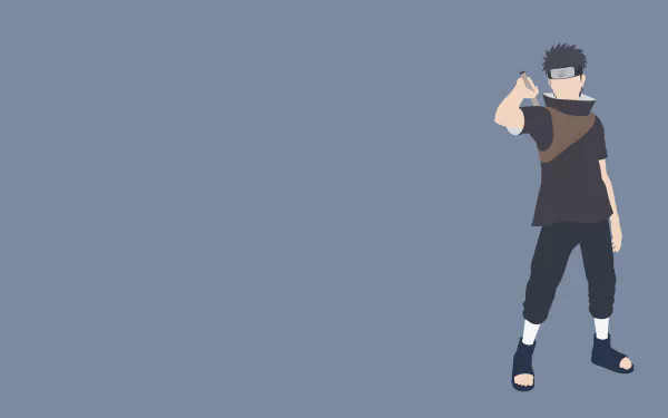 Minimalist 4K Ultra HD anime wallpaper featuring Shisui Uchiha from Naruto, set against a simple, muted blue background for a clean PC desktop look.