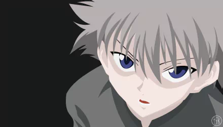 HD PC desktop wallpaper featuring Killua Zoldyck from the anime Hunter x Hunter with a focused expression against a dark background.