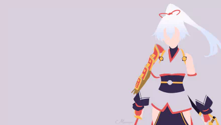 Minimalist HD desktop wallpaper featuring white-haired Tomoe Gozen from Fate/Grand Order, styled in clean anime design with subtle details on a soft gray background.