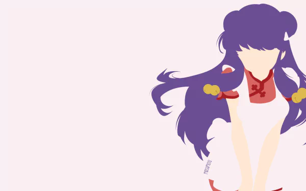 HD PC desktop wallpaper featuring Shampoo from the anime Ranma ½, depicted with flowing purple hair and a minimalist style against a light background.