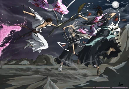 Jūshirō Ukitake Shunsui Kyōraku Byakuya Kuchiki Anime Bleach HD Desktop Wallpaper | Background Image