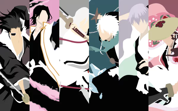 Shunsui Kyōraku Gin Ichimaru Tōshirō Hitsugaya Jūshirō Ukitake Byakuya Kuchiki Kenpachi Zaraki Anime Bleach HD Desktop Wallpaper | Background Image