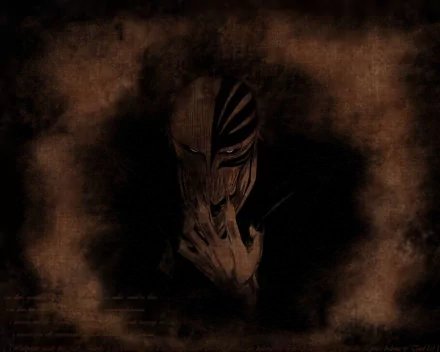 HD desktop wallpaper featuring Ichigo Kurosaki from the anime Bleach. The dark, dramatic image showcases Ichigo in his Hollow form, surrounded by a smoky background.