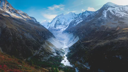 A breathtaking view of the Swiss mountains, showcasing majestic peaks and a serene valley. This 4K Ultra HD image captures the beauty of nature in Switzerland.