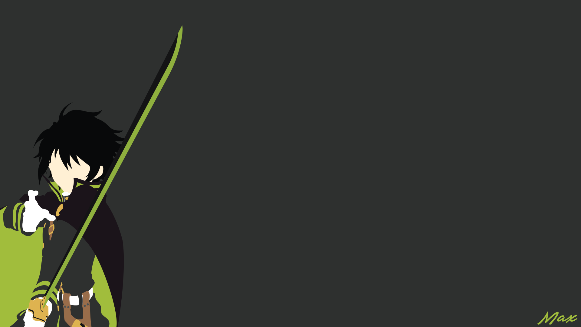 Yūichirō Hyakuya from Seraph of the End in an 8K Ultra HD anime-style PC desktop wallpaper, featuring a dark background with the character holding a glowing green sword.