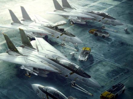 HD PC desktop wallpaper featuring fighter jets on a runway from the video game Ace Combat 5: The Unsung War.