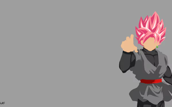 Black Goku from Dragon Ball Super with pink hair in an 8K Ultra HD anime desktop wallpaper and background against a gray backdrop.