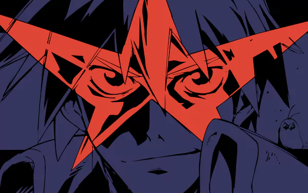 HD anime desktop wallpaper featuring Simon from Tengen Toppa Gurren Lagann with a bold red star design over his intense gaze.