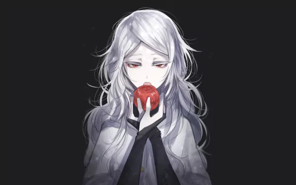Tatsuhiko Shibusawa from Bungou Stray Dogs holds a red apple against a dark background in this detailed 4K Ultra HD anime desktop wallpaper.