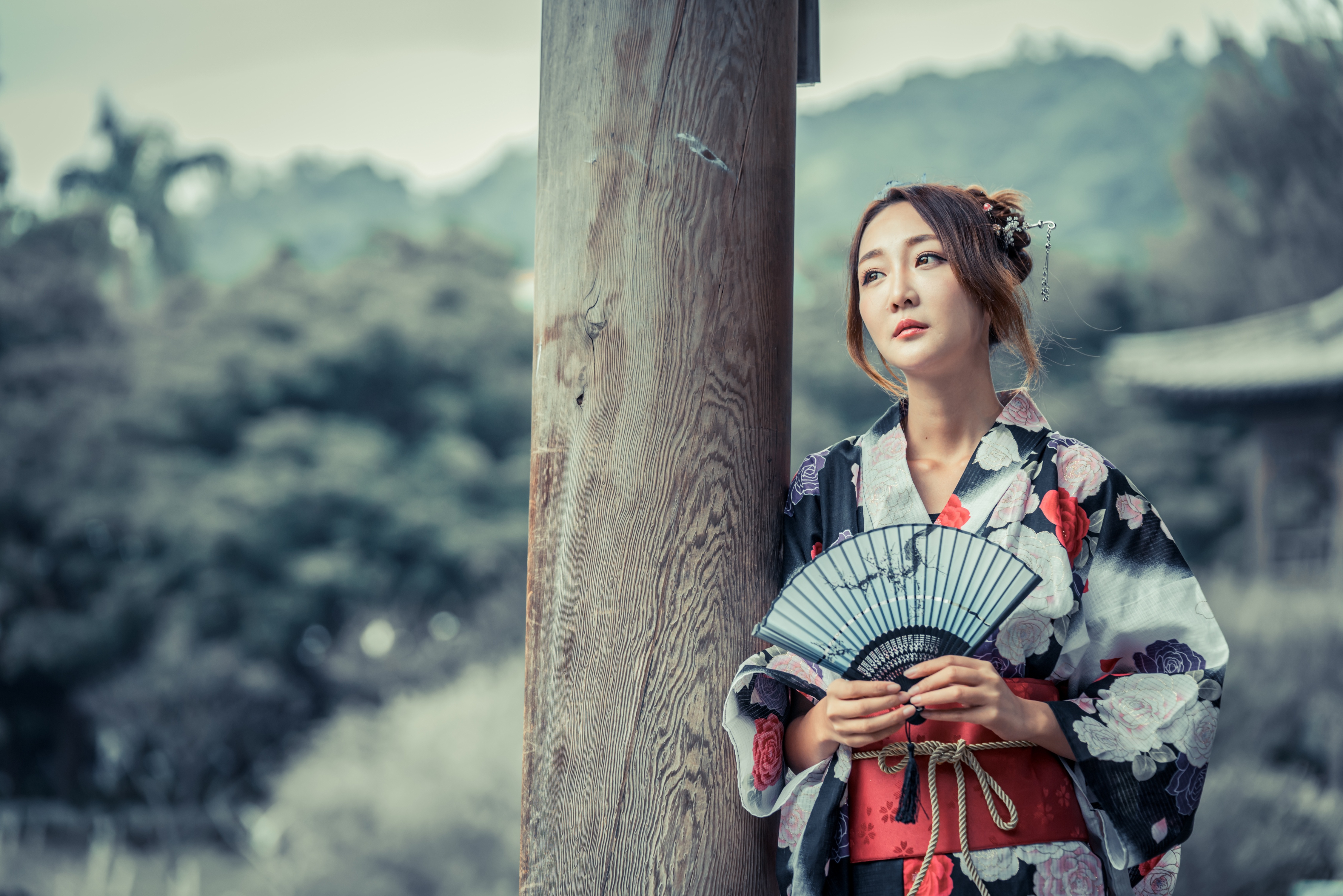 Download Kimono Fan Brunette Depth Of Field Model Woman Asian 4k Ultra ...