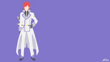 8K Ultra HD PC desktop wallpaper: Reinhard van Astrea from Re:Zero - Starting Life in Another World, stylized anime hero in a white coat with red hair on a solid purple background.