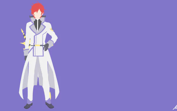 8K Ultra HD PC desktop wallpaper: Reinhard van Astrea from Re:Zero - Starting Life in Another World, stylized anime hero in a white coat with red hair on a solid purple background.
