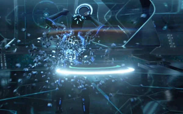 HD PC desktop wallpaper featuring a futuristic scene from Disney’s TRON: Legacy, showcasing the iconic digital world with glowing neon elements and advanced technology.