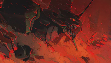 HD desktop wallpaper featuring Evangelion Unit-01 from the anime Neon Genesis Evangelion. The intense scene displays Unit-01 amidst vibrant red and dark hues, reflecting a dramatic and powerful atmosphere.