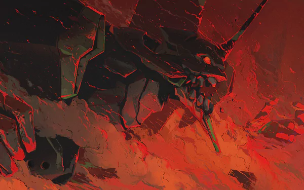 HD desktop wallpaper featuring Evangelion Unit-01 from the anime Neon Genesis Evangelion. The intense scene displays Unit-01 amidst vibrant red and dark hues, reflecting a dramatic and powerful atmosphere.