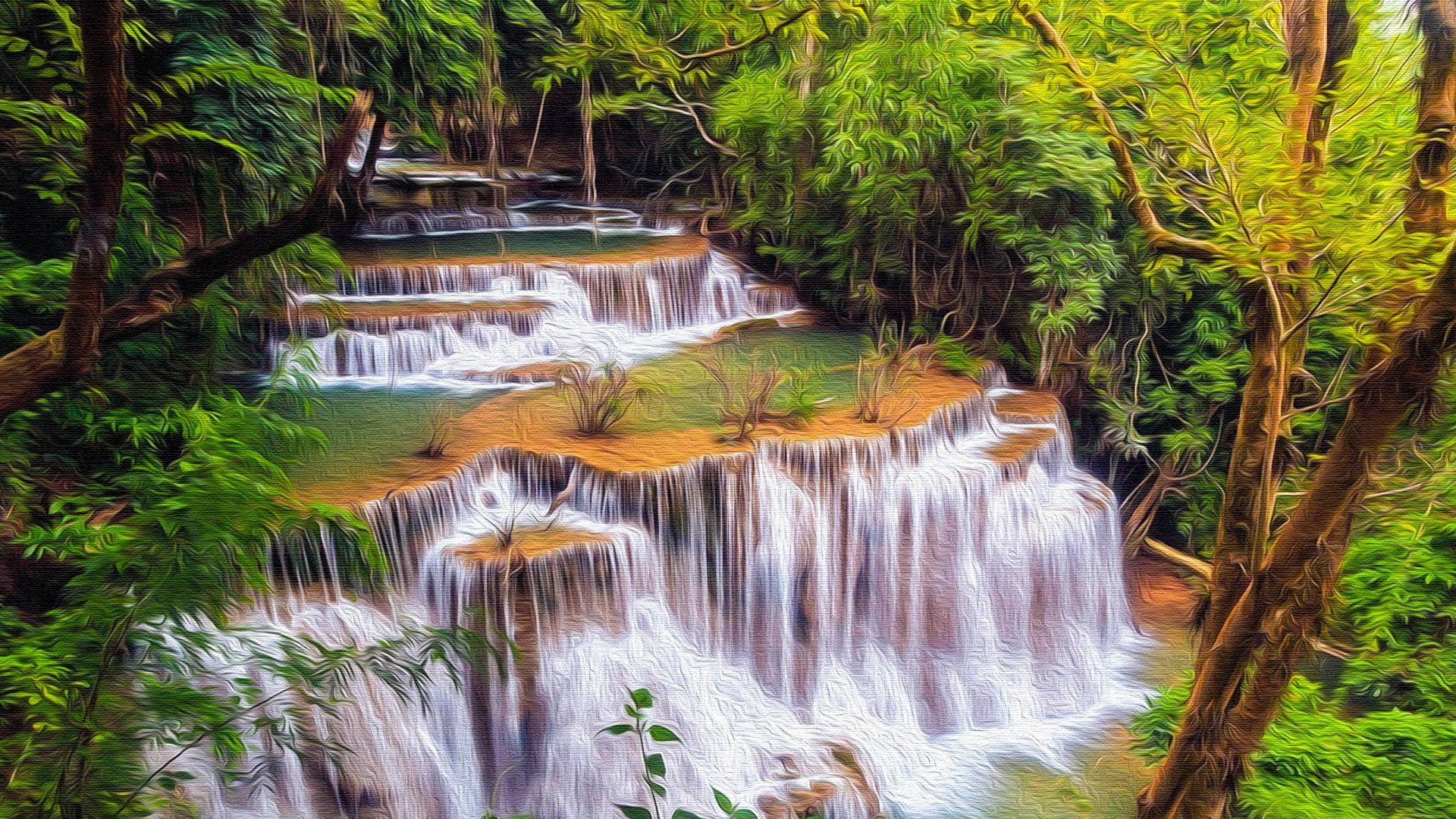 Kanchanaburi Falls, Thailand - Oil on Canvas by Manufan63