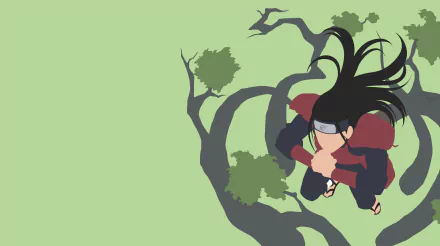 2K Quad HD PC desktop wallpaper of Hashirama Senju (Naruto) perched in a stylized tree silhouette against a pale green background.
