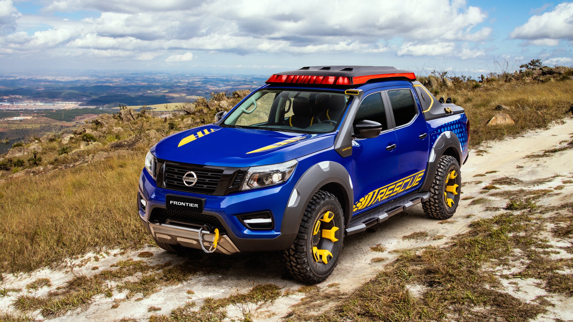 A blue Nissan Terra with off-road modifications on a dirt trail, captured in 4K Ultra HD as a PC desktop wallpaper and background.