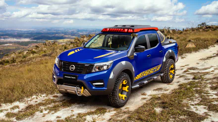 A blue Nissan Terra with off-road modifications on a dirt trail, captured in 4K Ultra HD as a PC desktop wallpaper and background.