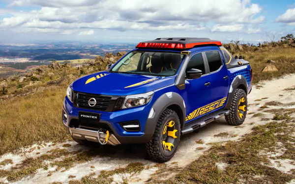A blue Nissan Terra with off-road modifications on a dirt trail, captured in 4K Ultra HD as a PC desktop wallpaper and background.