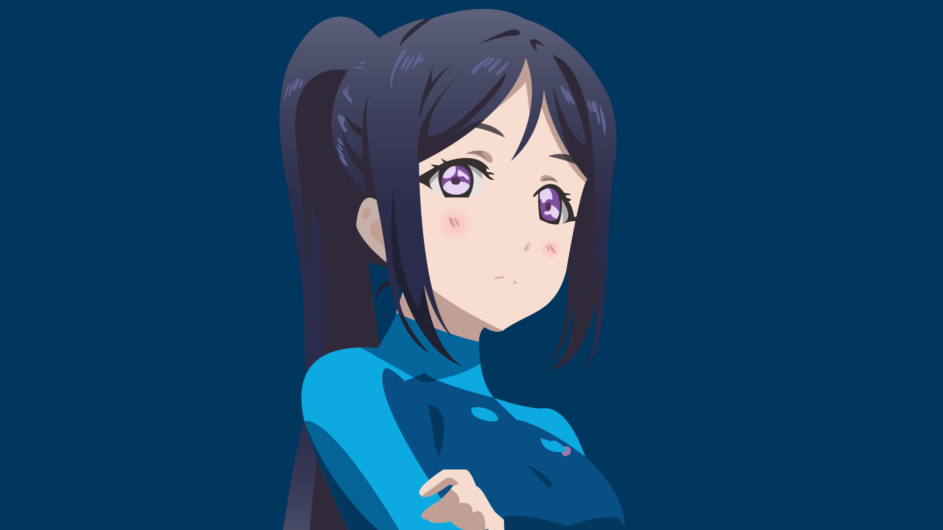 Kanan Matsuura from Love Live! Sunshine!! in a 4K Ultra HD anime-style desktop wallpaper with deep blue tones and a confident expression.