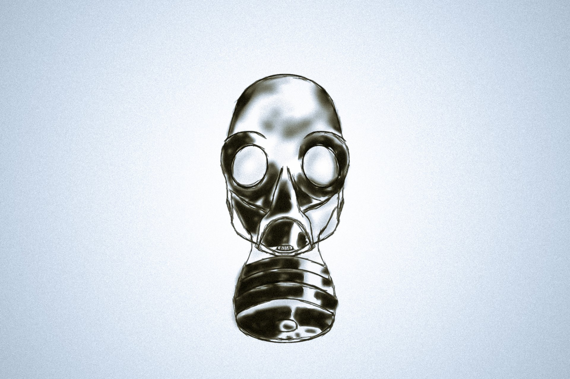 A dark HD wallpaper featuring a detailed gas mask against a light background, creating a striking contrast that enhances its mysterious and intense atmosphere.
