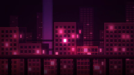 HD desktop wallpaper featuring a stylized cityscape bathed in a neon pink glow from the game OneShot.