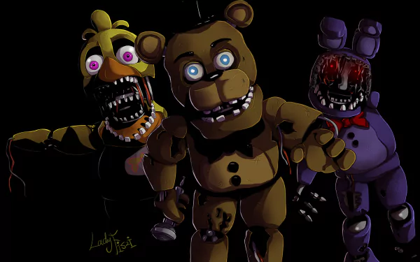 Withered Chica (Five Nights at Freddy's) Withered Bonnie (Five Nights at Freddy's) Withered Freddy (Five Nights at Freddy's) video game Five Nights At Freddy's 2 HD Desktop Wallpaper | Background Image