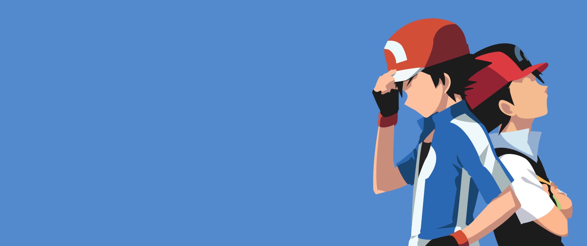 HD PC desktop wallpaper featuring Ash Ketchum from the anime Pokémon against a solid blue background.