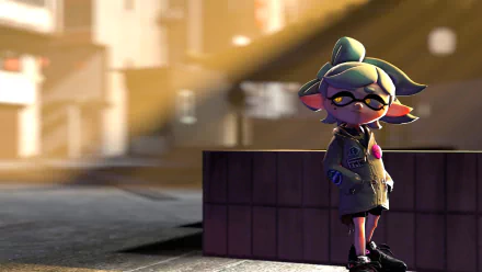 HD PC desktop wallpaper featuring a stylish Splatoon 2 character with a modern city background, showcasing vibrant colors and detailed animation from the video game.