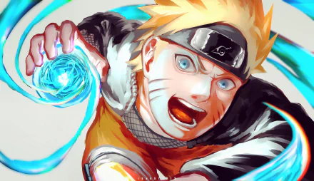 HD desktop wallpaper featuring Naruto Uzumaki from the anime Naruto, with bright colors and dynamic energy effects.