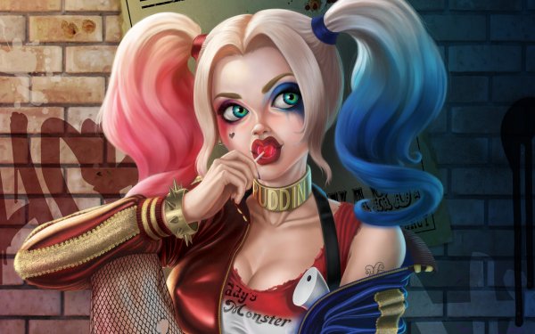 Comics Harley Quinn DC Comics Blue Eyes Twintails Lollipop Lipstick HD Wallpaper | Background Image